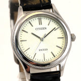 美品 【CITIZEN】 シチズン EXCEED デュラテクト 高精度QUARTZ シルバー文字盤 女性用 レザーベルト 3330-T006701 動作良好