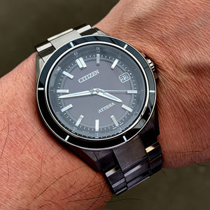 美品【CITIZEN】アテッサ ATTESA エコドライブ ACT Line 電波 腕時計 メンズ チタン ブラック文字盤 CB3030-76E